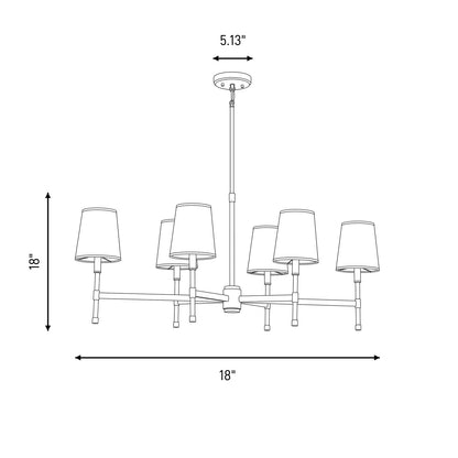 6 Light Linear Chandelier, Matte Black