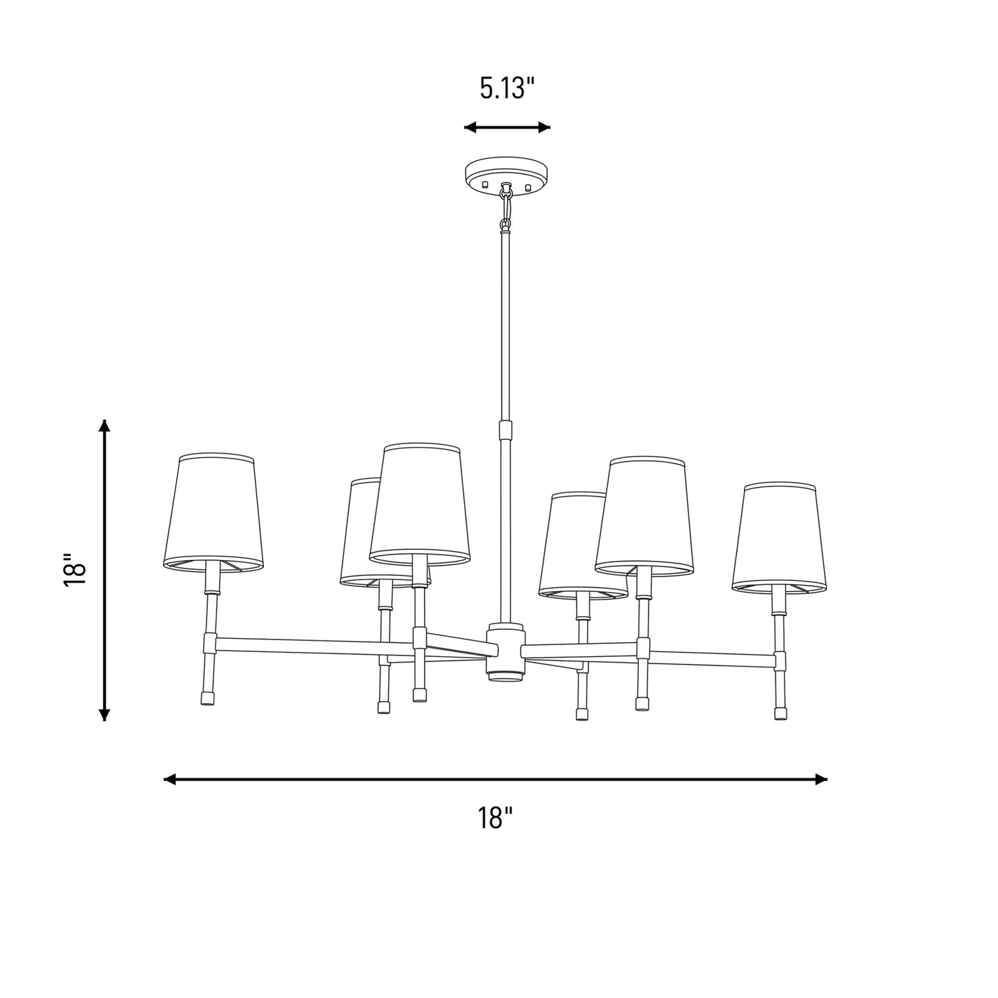 6 Light Linear Chandelier, Matte Black