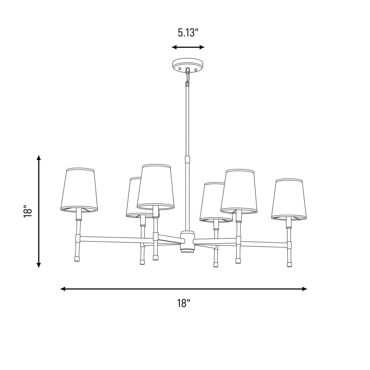 6 Light Linear Chandelier, Matte Black