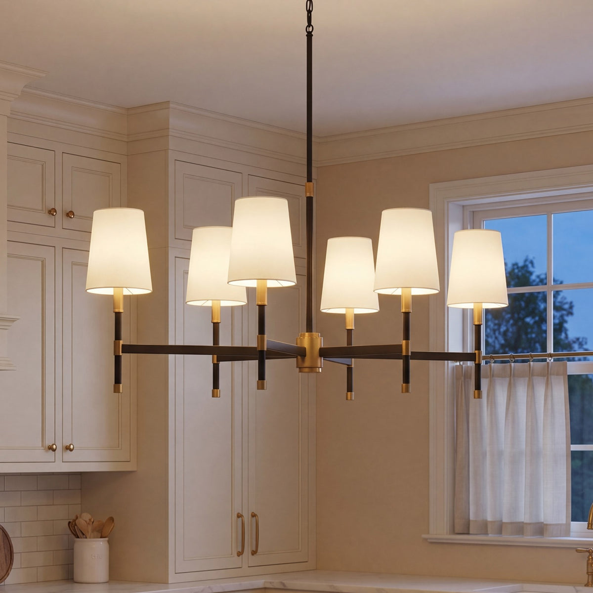 6 Light Linear Chandelier, Matte Black