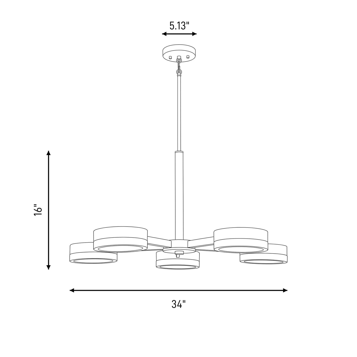 5 Light LED Chandelier, Black