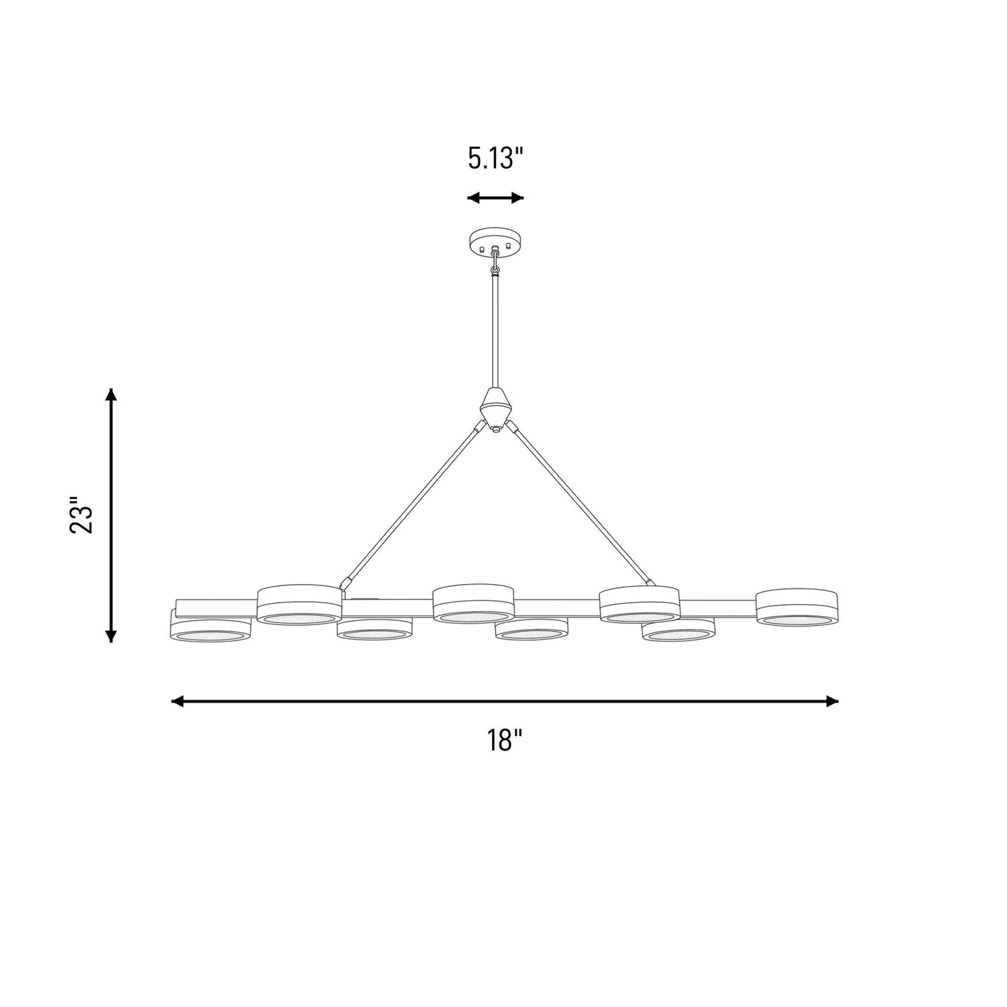 8 Light LED Linear Chandelier, Black