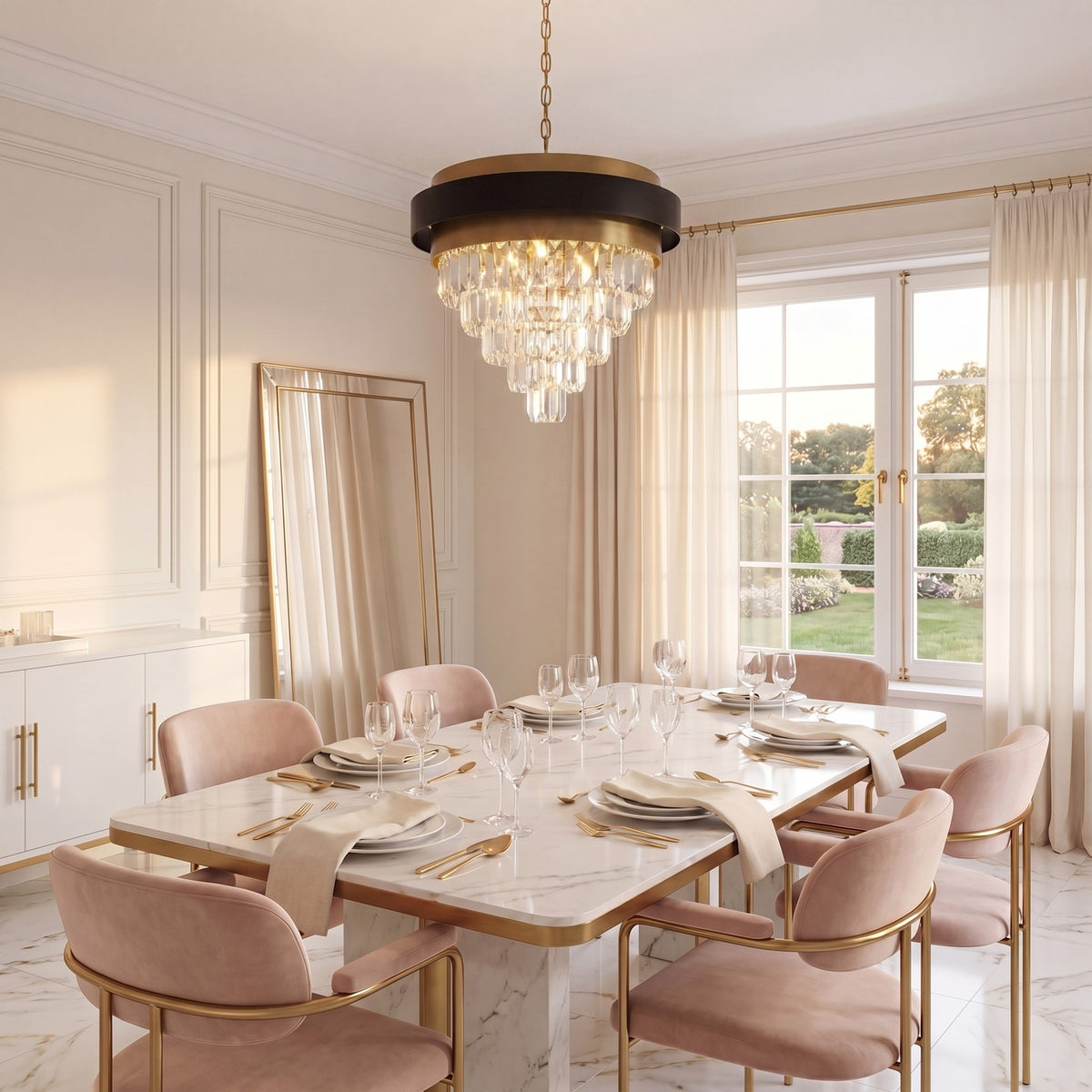 4 Light Chandelier, Black