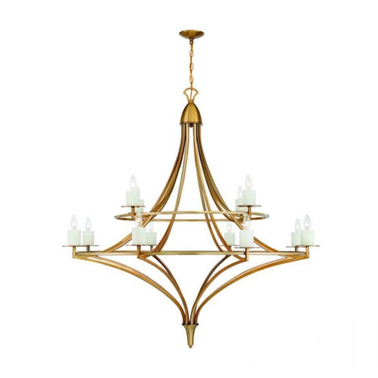 12 Light Chandelier, Warm Brass