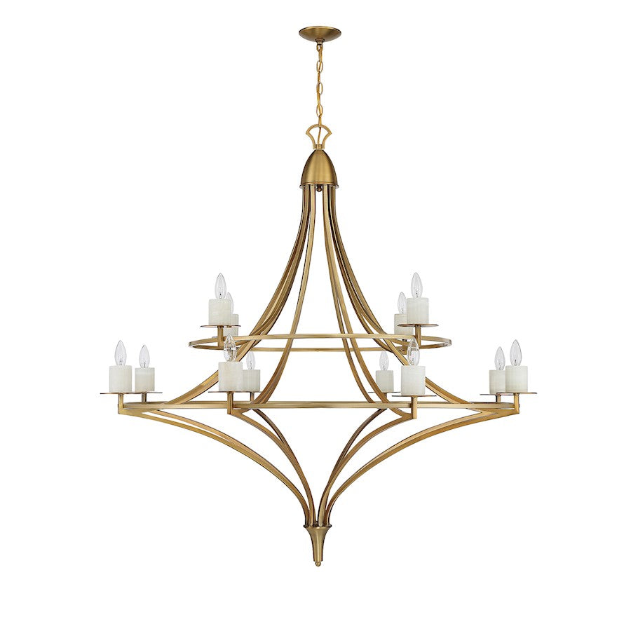 12 Light Chandelier, Warm Brass