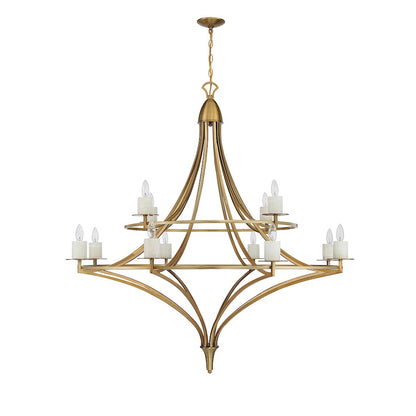 12 Light Chandelier, Warm Brass