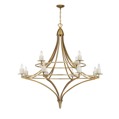 12 Light Chandelier, Warm Brass