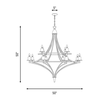 12 Light Chandelier, Warm Brass