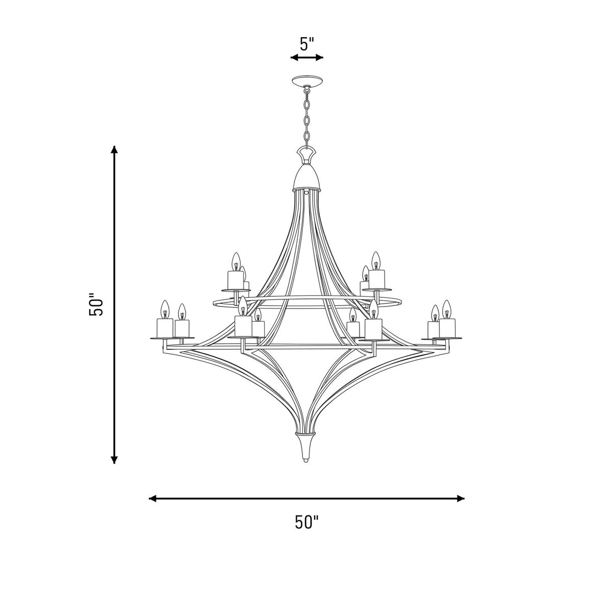 12 Light Chandelier, Warm Brass