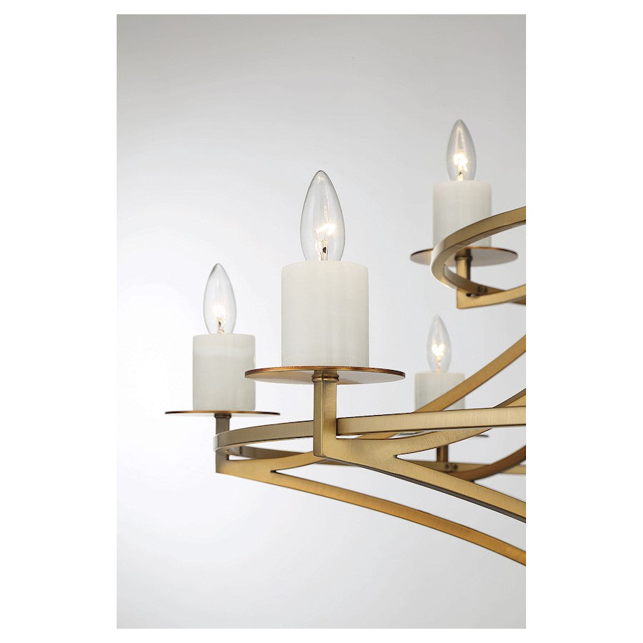 12 Light Chandelier, Warm Brass