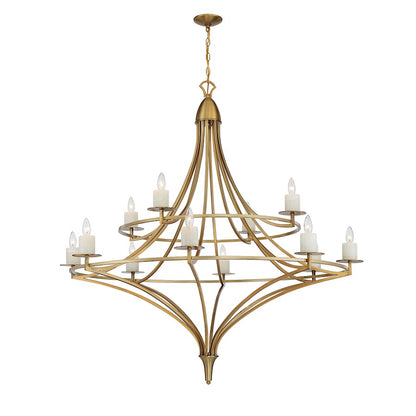 12 Light Chandelier, Warm Brass