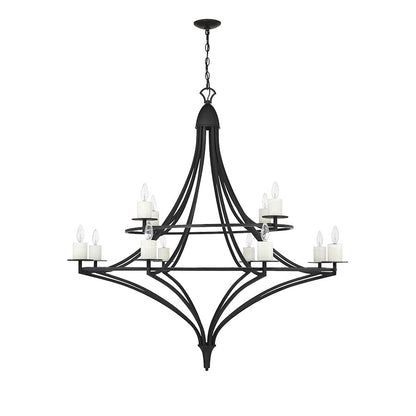 12 Light Chandelier, Matte Black