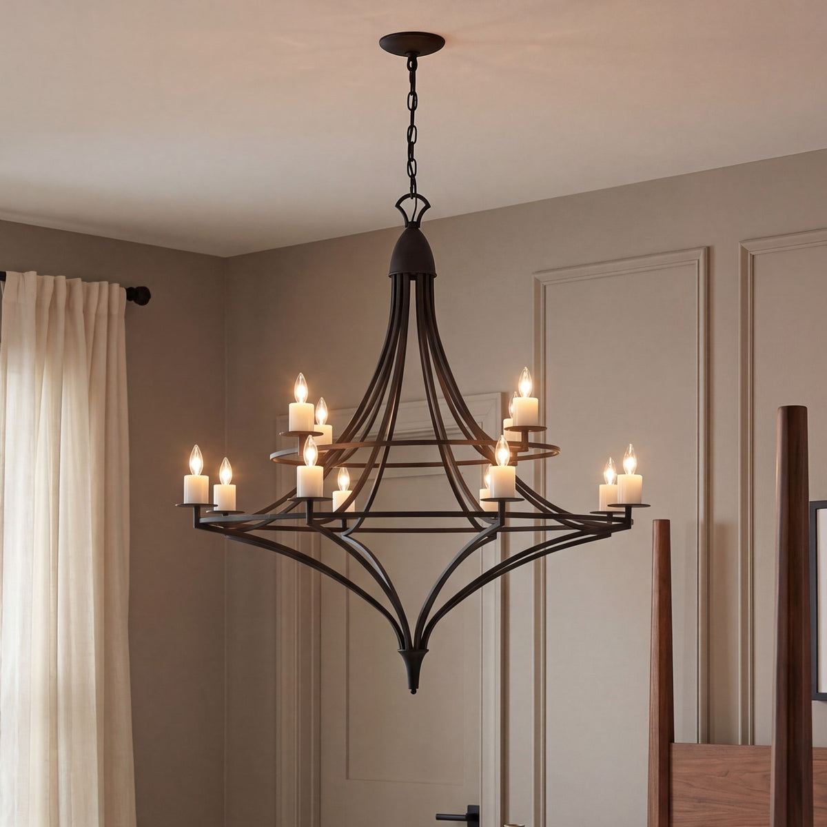 12 Light Chandelier, Matte Black