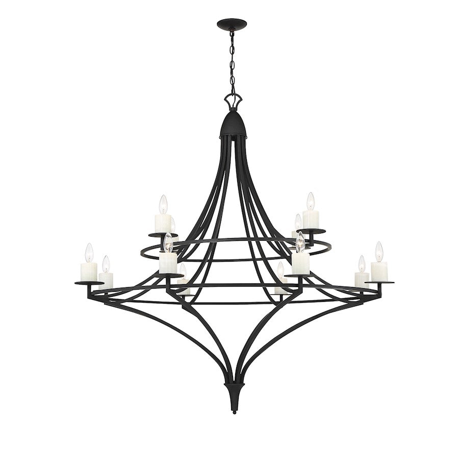 12 Light Chandelier, Matte Black