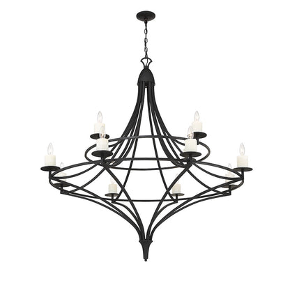 12 Light Chandelier, Matte Black