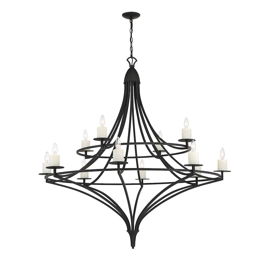 12 Light Chandelier, Matte Black