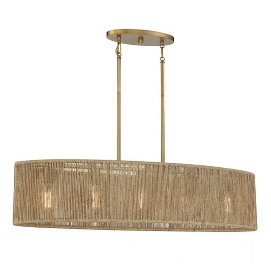 5 Light Oval Chandelier, Warm Brass