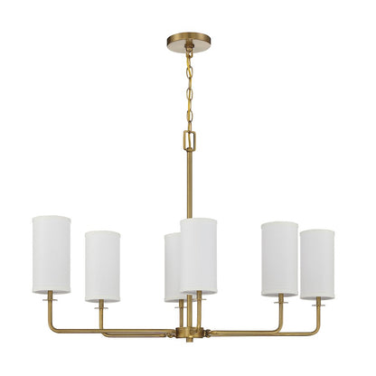 6 Light Linear Chandelier, Warm Brass