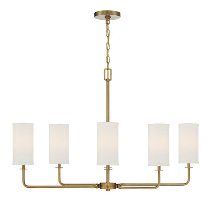 6 Light Linear Chandelier, Warm Brass