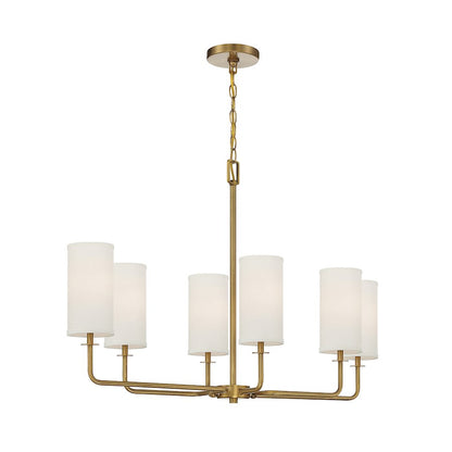 6 Light Linear Chandelier, Warm Brass