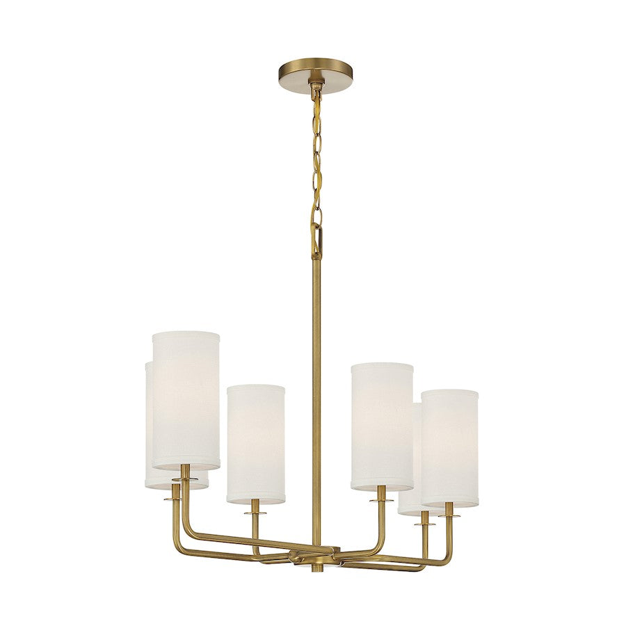 6 Light Linear Chandelier, Warm Brass