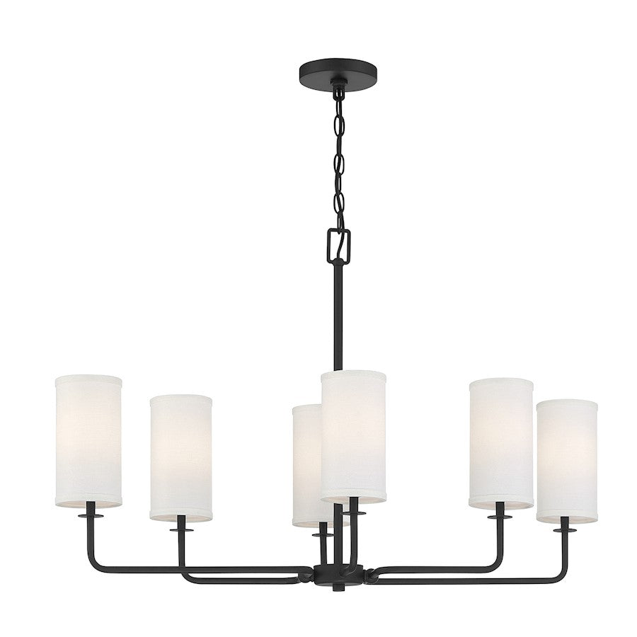6 Light Linear Chandelier, Matte Black