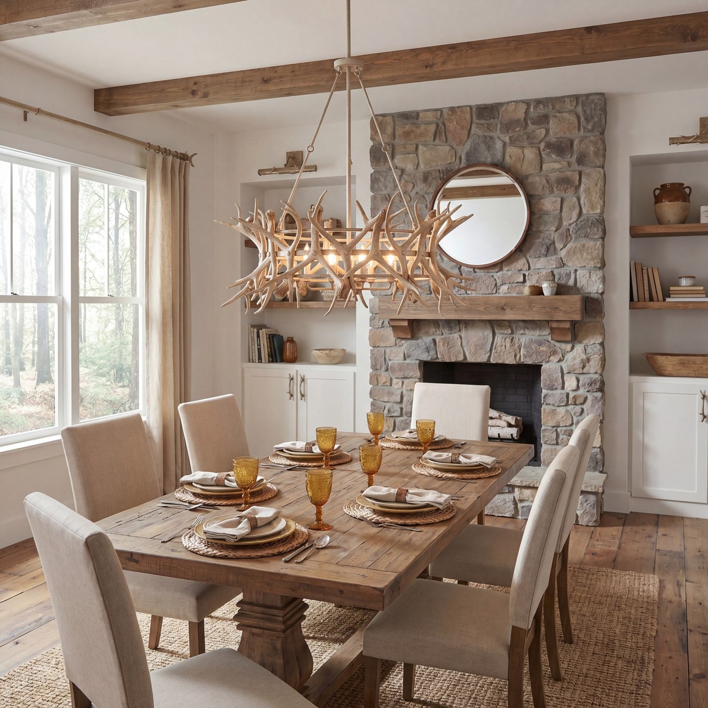 8 Light Chandelier, Natural Antler