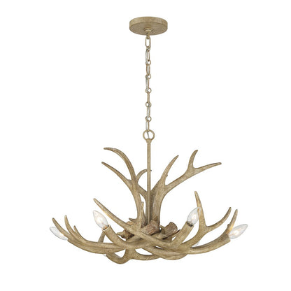 6 Light Chandelier, Natural Antler