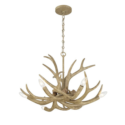 6 Light Chandelier, Natural Antler