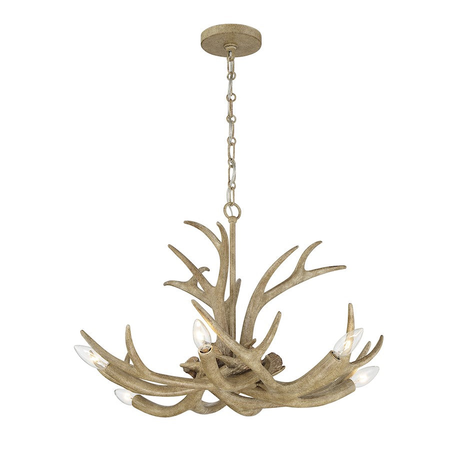 6 Light Chandelier, Natural Antler