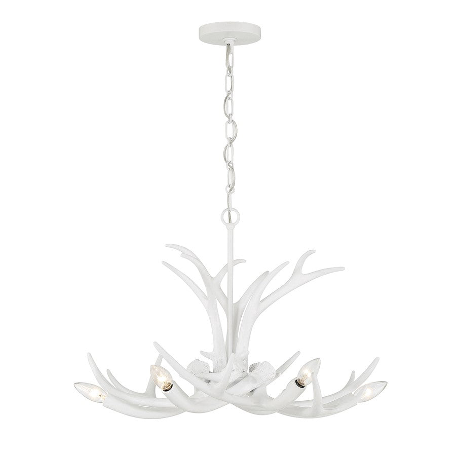 6 Light Chandelier, Matte White