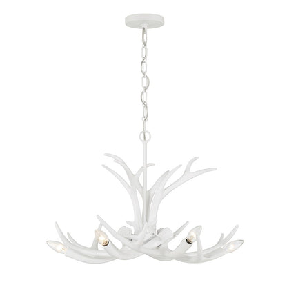 6 Light Chandelier, Matte White