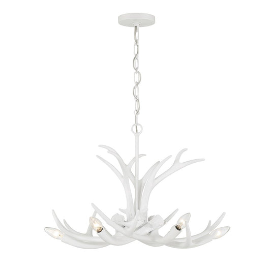 6 Light Chandelier, Matte White