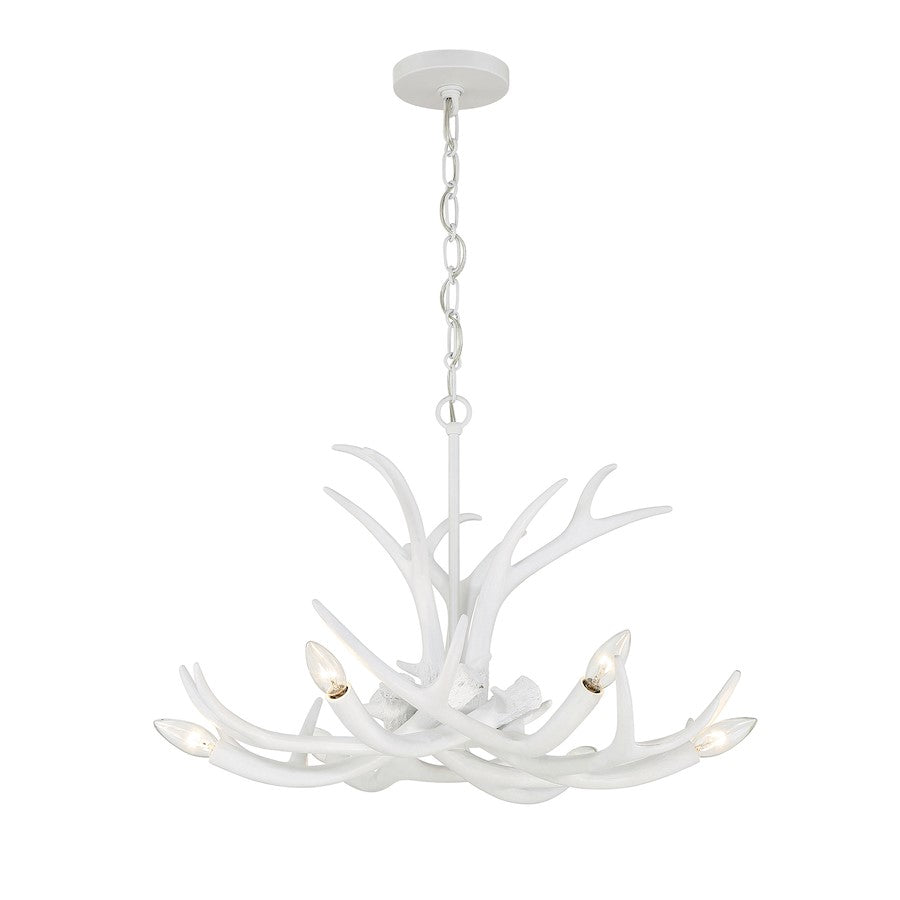 6 Light Chandelier, Matte White