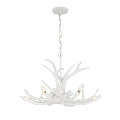 6 Light Chandelier, Matte White