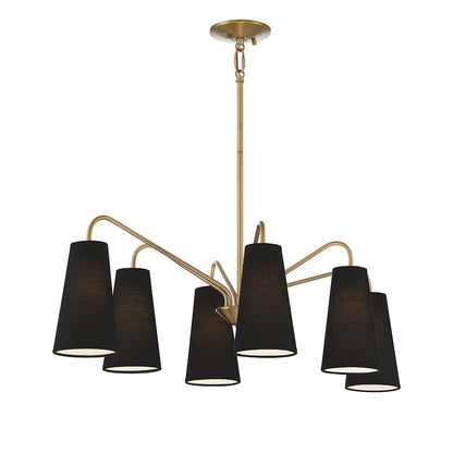 6 Light Linear Chandelier Warm Brass