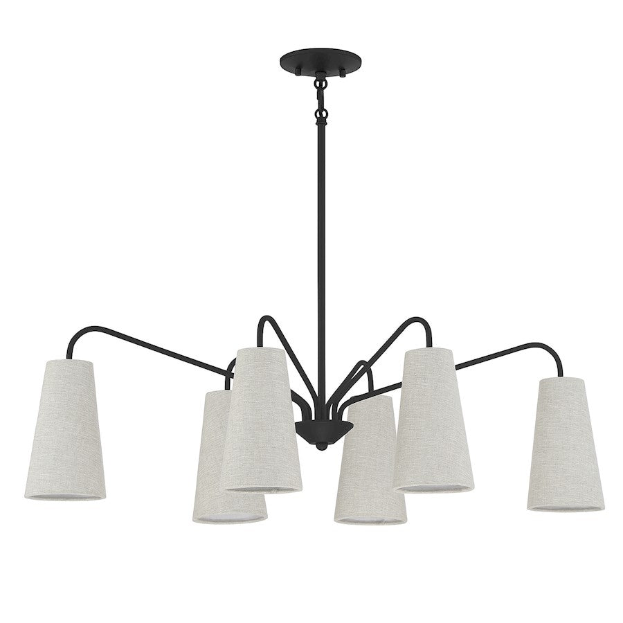 6 Light Linear Chandelier, Matte Black