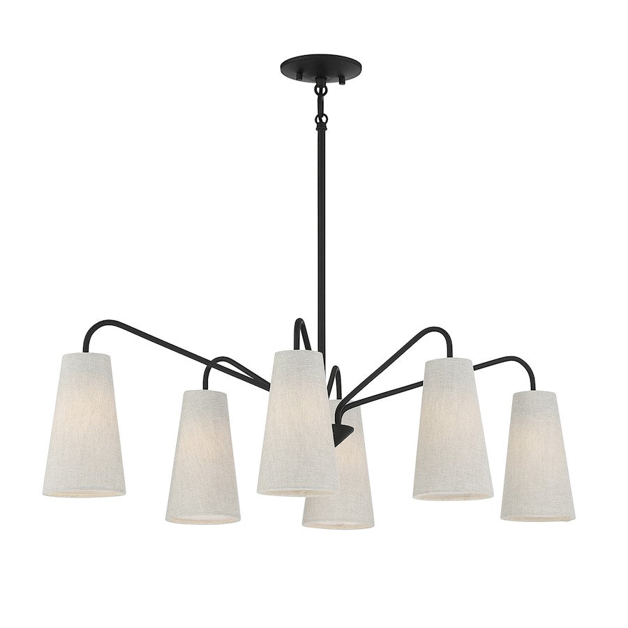 6 Light Linear Chandelier, Matte Black