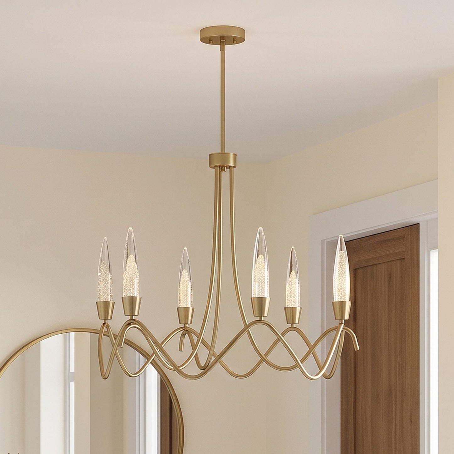 Savoy House Sofia 6 Lt Chandelier, Clear Bubble, Noble Brass