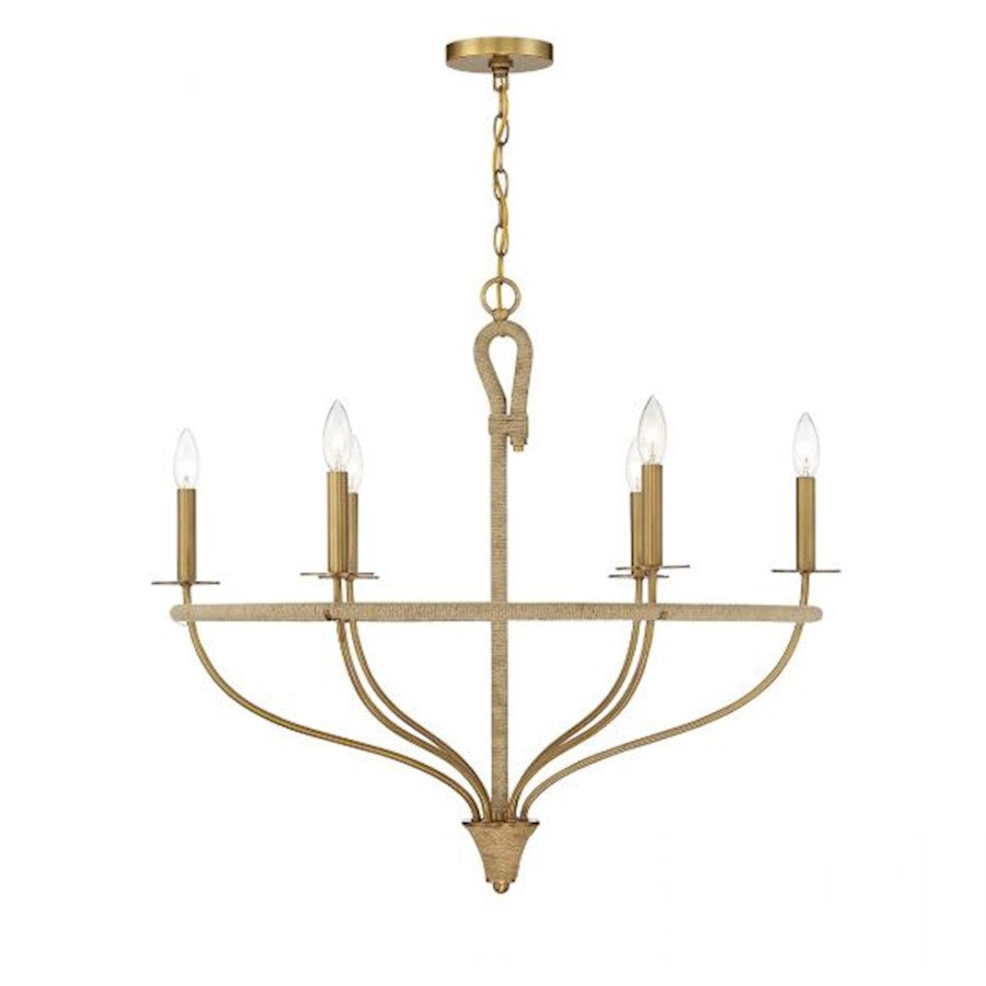 6 Light Chandelier, Warm Brass
