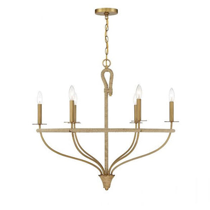 6 Light Chandelier, Warm Brass