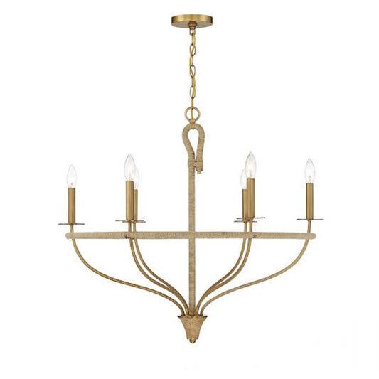 6 Light Chandelier, Warm Brass