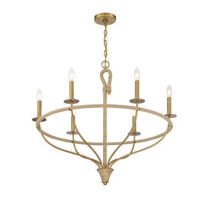 6 Light Chandelier, Warm Brass