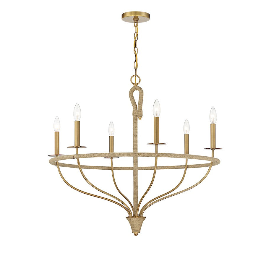 6 Light Chandelier, Warm Brass