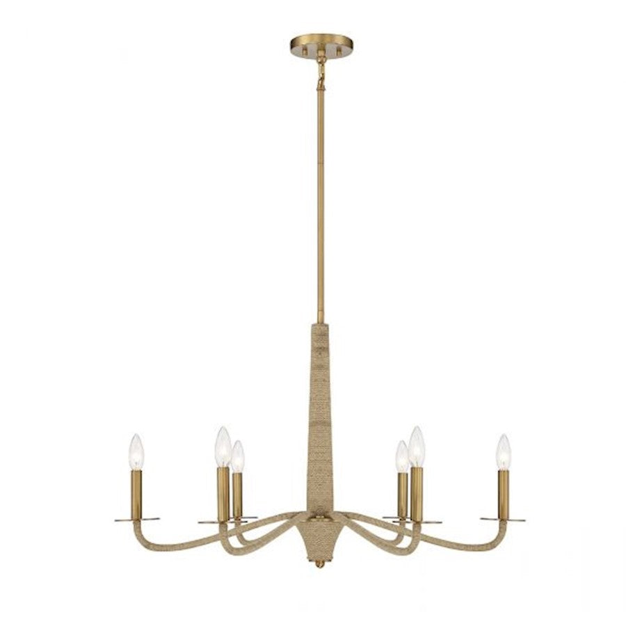 Savoy House Cannon 6-Light Chandelier, Warm Brass/Rope - 1-1824-6-320