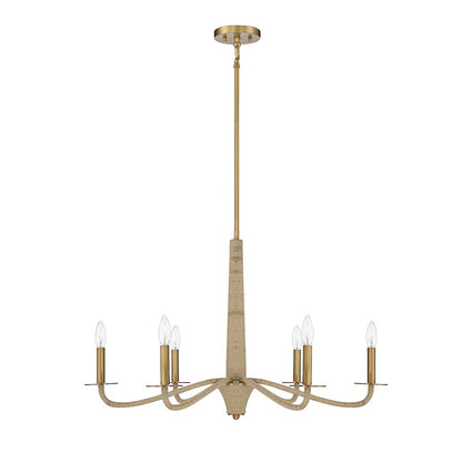 6 Light Chandelier, Warm Brass