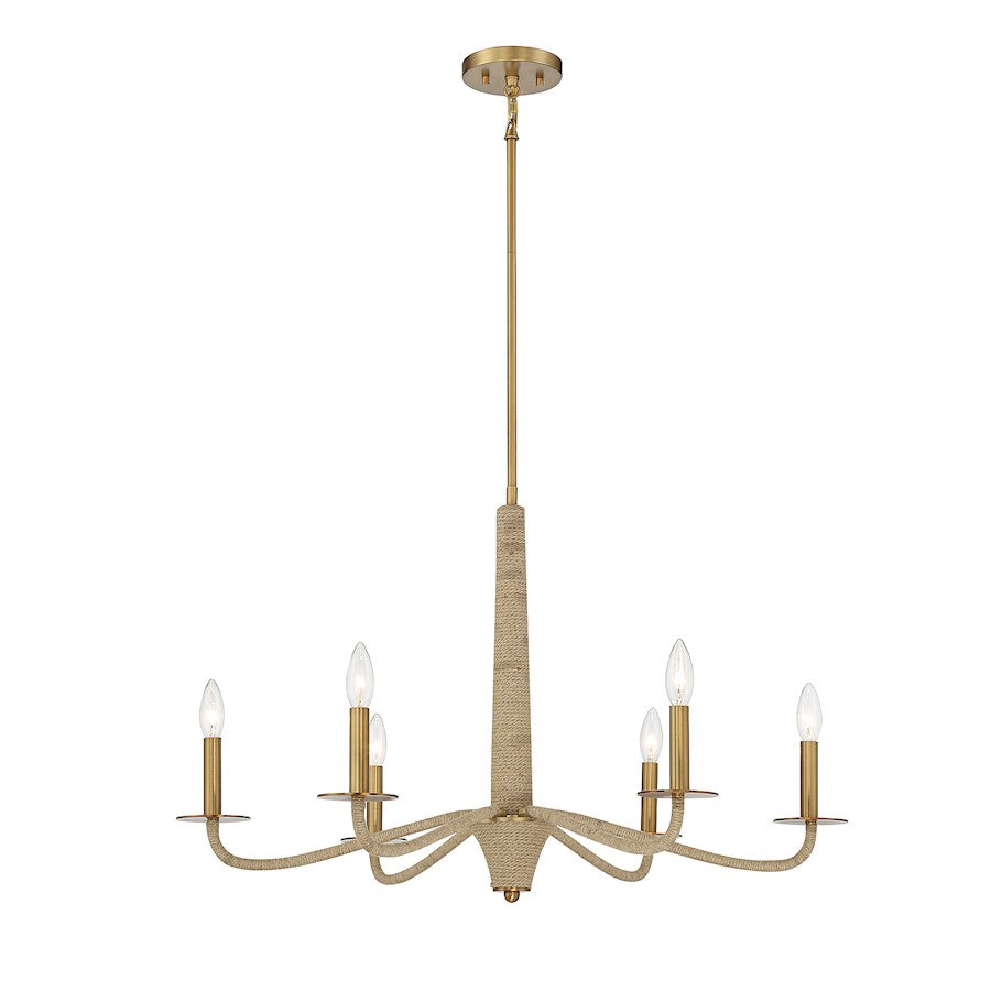 6 Light Chandelier, Warm Brass