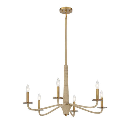 6 Light Chandelier, Warm Brass