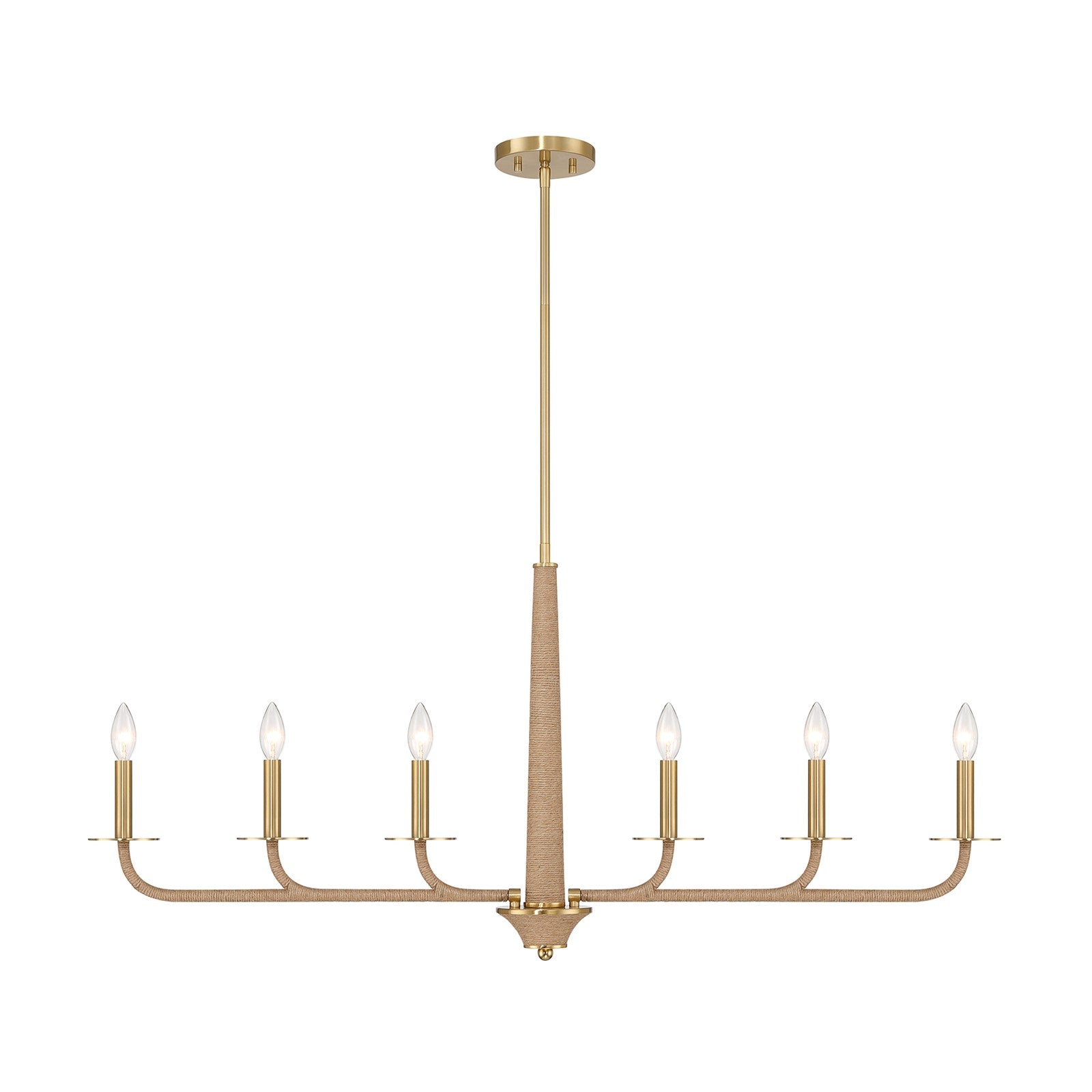 Savoy House Cannon 44in 6-Light Chandelier | California Modern Warm Brass Metal and Rope | Kitchen Island & Dining Room | 3.5 x 44 | Model 1-1827-6-320