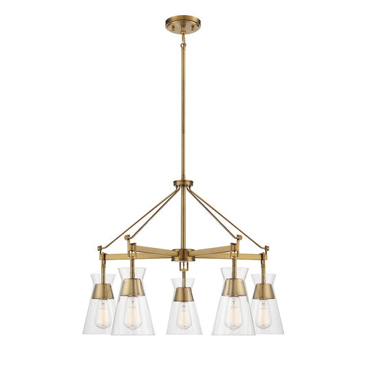 5 Light Chandelier, Warm Brass